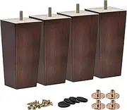 5 Inch Wooden Furniture Legs, Tchosuz Set of 4 Solid Wood Walnut Pyramid Sofa Legs Couch Feets with M8 Bolt & Rubber Floor Protectors & Screws, Mid-Century Furniture Replacement for Home DIY