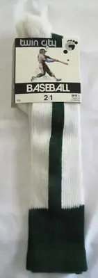Twin City Baseball Green Stripe Ribbon Stirrup Socks Vintage USA Size 8-9.5