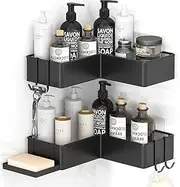 Gabeeriso Corner Shower Caddy, Adhesive Shower Shelf with 4 Adjustable Hooks, No Drilling Bathroom Organizer, Rustproof Bathroom Caddy,3 Pack (24CM Corner Shower Caddy)