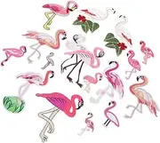 YOSADIER 16pcs Flamingo Embroidered Iron Patches Set for DIY Clothing Repairs Accessories Unique Embroidery Cloth Patches for Fashion Bags Hats and Garments