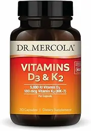 Dr. Mercola, Vitamins D3 & K2 Dietary Supplement, 30 Servings (30 Capsules), Supports Heart Health, Immune Support, Non GMO, Soy Free, Gluten Free