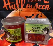 YANKEE CANDLE Holographic CANDY CORN JAR + Tea Lights BONEY BUNCH HaLLowEEn