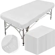 Oudain 50 Pcs 39 x 87'' Disposable Fitted Sheets with Elastic, Disposable Massage Bed Sheets Covers for Spa Beauty Salon Waterproof Oilproof(White)