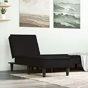 Black Velvet Chaise Longue Reclining Sofa Chair with Convertible Design - Indoor Lounge Bed for Living Room, Bedroom - Sturdy Plywood Frame, Elegant Upholstered Comfort - Compact Size 55 x 140 x 70 cm