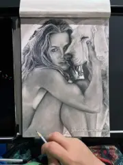 Elisabeth Shue Puppy Love Original Graphite Pencil 9” x 12” Artwork Saint BTTF