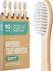 VIVAGO Bamboo Toothbrushes 10 Pack – Natural Toothbrushes, Plant-Based Soft Bristles – Eco-Friendly Wooden Toothbrush