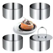 4 Pieces Mini Cake Ring Molds Stainless Steel Round Mousse Ring Set 8cm Diameter with Press Lifter Thickened Baking Tool