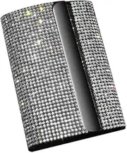 [MYHOBBY] Rhinestone Alloy Slim Card Holder,Metal Credit Card Case Protector ID Card Wallet Business Card Holders for Women and Men,White