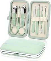 Manicure Set 7 Pieces Stainless Steel Nail Care Set Nail Clippers Pedicure Kit Toenail Clipper Grooming Tool-Pedicure Kit & Toe Nail Cutter-Thick Nail Scissors Toiletries with Cuticle Trimmer (Green)