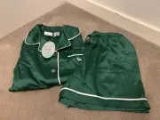 BNWT Peter Alexander Christmas Green With White Trims Satin Pj Set- SIZE 10 Kids