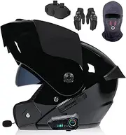 Bluetooth Modular Motorcycle Helmet DOT/ECE Approved Full Face Flip Up Anti-Fog Double Visor Helmet for Adults Men and Women
