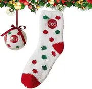 Winter Cotton Socks | Christmas Plush Warm Socks with Christmas Balls | Christmas Cosy Fleece Lined Slipper Gripper Sock for Girls Buniq