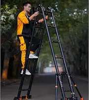 Telescoping Extension Ladder, Multi Purpose Platform Extendable Scaffold Aluminum Step Ladder, Heavy Duty Aluminum Folding Step Ladder Multipurpose Extendable Platform - 330Lbs (Si