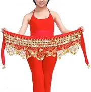 [CekoCk] Sequin Skirt，Belly Dancer Skirt, Dance Accessories,Waist Chain Hip Scarf Bellydance Belt Dancing Waist Belt Hip Scarf Belt 955 (Color : Red)