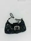 Black Mini Hobo Shoulder Bag in Soft Patent Vegan Leather