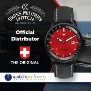 CX Swiss Military Lightning Nero Rawhide Swiss Watch 44mm 20ATM Red Dial 3123