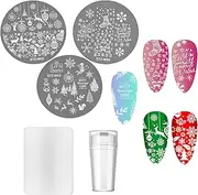 DIY Stainless Steel Nail Stamp Stencils Christmas Patterns with Stamps Nail Stencil Set (Style A)
