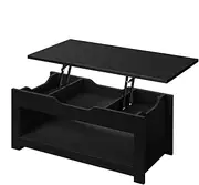 ALFORDSON Multifunctional Lift-Top Coffee Center Table Black Color, Dining Table for Living Room, Office, Reception & Dining, Featuring Rising Tabletop Surface, Hidden Compartment & Open Shelf