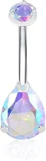 [ZYTAIJEW] ASTM F136 6mm/8mm/10mm/12mm Belly Bars G23 Titanium 14G Round/Teardrop CZ Belly Navel Rings Pink/White Cubic Zirconia Belly Button Ring