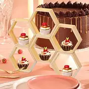 AwObEpl Wood Hexagon Cake Display Holder,Mini Honeycomb Cupcake Stand,Cake Farmhouses Hexagon Display,Versatile Mini Honeycomb Cupcake Stand for Dessert