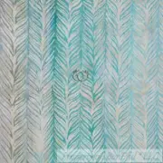 BonEful Fabric FQ Cotton Quilt Batik Tan Blue Aqua Green Feather Peacock Stripe