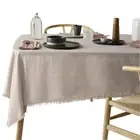 Vintage Design Homewares Gypsy Natural Fringed Linen Cotton Tablecloth 150 x ...