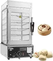 Steamed Bread Buns Food Warmer, 5-Tier Electric Food Steamer Bun Warmer Machine with 30-110℃ Temperature Control, Commercial Bun Steamer with Dry Boiling Alarm, 360 Degree Steam Heating 5-Tier