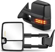 BDFHYK Towing Mirrors Compatible with Chevy 1988-1998 Suburban Tahoe for GMC 1500 2500 3500 Yukon Pickup Truck Tow Mirrors Heated Adjusted Turn Signal Manual Telescoping and Folding, Black, L&R Hand