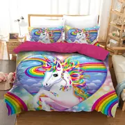 Sweet Heart Unicorn Quilt Doona Duvet Cover Pillow Case Set
