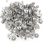 CHILDWEET Antique Flower Bead Caps for Jewelry Making Silver Metal Charms Findings for Crafting Unique Earrings Bracelets Necklaces Elegant Jewelry Accessories for Projects