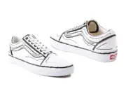 VANS Custom Old Skool Cartoon Sketch True White Mens 7 Womens 8.5 Low 00497634