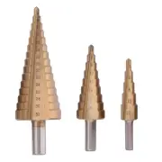 Step Drill Bit Set HSS 3PCS with Titanium Coated Double Cutting Blades Spiral...