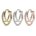 14K Real Solid Gold Triple Stacked Clicker Hoop - Septum, Daith Tragus Piercing