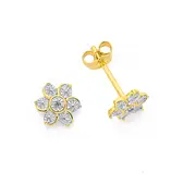 9ct Gold Diamond Flower Earrings