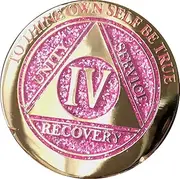 4 Year Elegant Glitter Pink Gold Silver Bi-Plated AA Medallion Chip IV, Bronze, No Gemstone