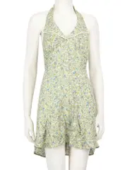 Green Floral Halter Neck Mini Dress
