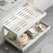 2 Pack Pull Out Cabinet Organizer,Extendable Slide Out Pantry Shelves Storage,Sliding Drawer Pantry Shelf For Kitchen, Living Room, Home,Adhesive Pull Out Drawers For Cabinets (White, 31-52cm) (2)