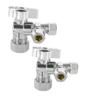(Pack of 2) 1/4 Turn Dual Compression Outlet Angle Stop Valve,1/2" NOM (5/8"