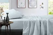 True Luxury 1000-Thread-Count 100% Egyptian Cotton Bed Sheets, 4-Pc Queen Light Blue Sheet Set, Single Ply Long-Staple Yarns, Sateen Weave, Fits Mattress Upto 18'' Deep Pocket