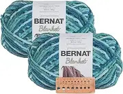 [Bernat] Blanket Yarn - Big Ball (10.5 oz) - 2 Pack with Pattern for Knitting (Tidepool)
