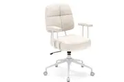Costway Home Office Chair Upholstered Task Chair w/Cushioned Back & Padded Armrests Swivel Chair Beige