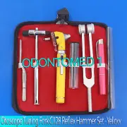 LED FIBER OPTIC Otoscope Tuning Fork C128 Reflex Hammer Diagnostic ENT SET YELLO
