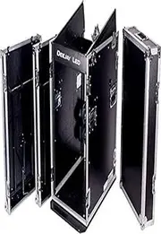 Deejay LED TBH Flight CASE 14U Slant Mixer 16U Vertical Rack System with Full AC Door with Caster Board & 2X Side Tables (TBH14M16UWT2)