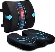 Seat Cushion/Lumbar Support Pillow for Chair, Chair Cushion for Office, Adjustable Strap & Washable Cover, Black Support Memory Foam Pillow, Ideal for Low Back Pain Relief