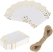 100 Pcs Foil Gold Dots Gift Tags With String - Blank Paper Tags for Presents, Weddings, Birthdays, Thanksgiving, Christmas, Halloween, Valentine's Day