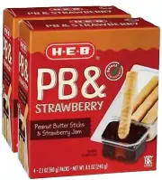 Peanut Butter Sticks & Strawberry Jam Dip Snack HEB Select Ingredients 2 Boxes