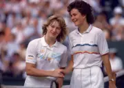 Steffi Graf of Germany and Pam Shriver of the USA shake hands aft - Old Photo