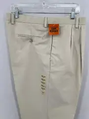 Dockers Khaki Dress Pants Men Size 38x30 Beige Stain Defender New Cuffed Pleated