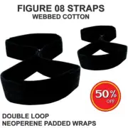 FIGURE 8 STRAPS NEOPRENE PADDED WEIGHTLIFTING DOUBLE LOOP BAR WRAPS GYM TRAINING