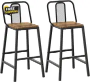 Bar Stools, Set of 2 Bar Chairs, Counter Bar Stools with Backrest, Counter Stool